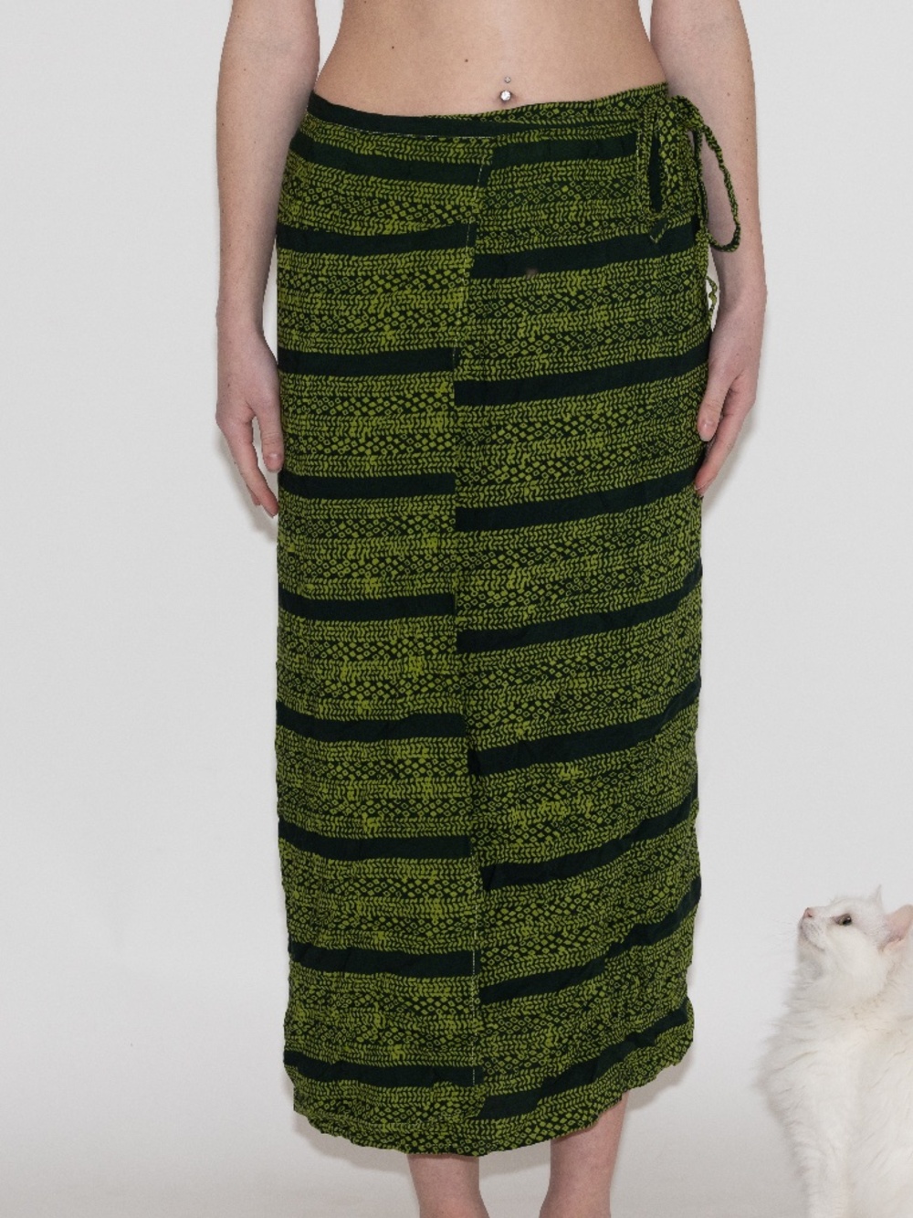 Y2k green wrap skirt geometric print adjustable noa noa rayon one size